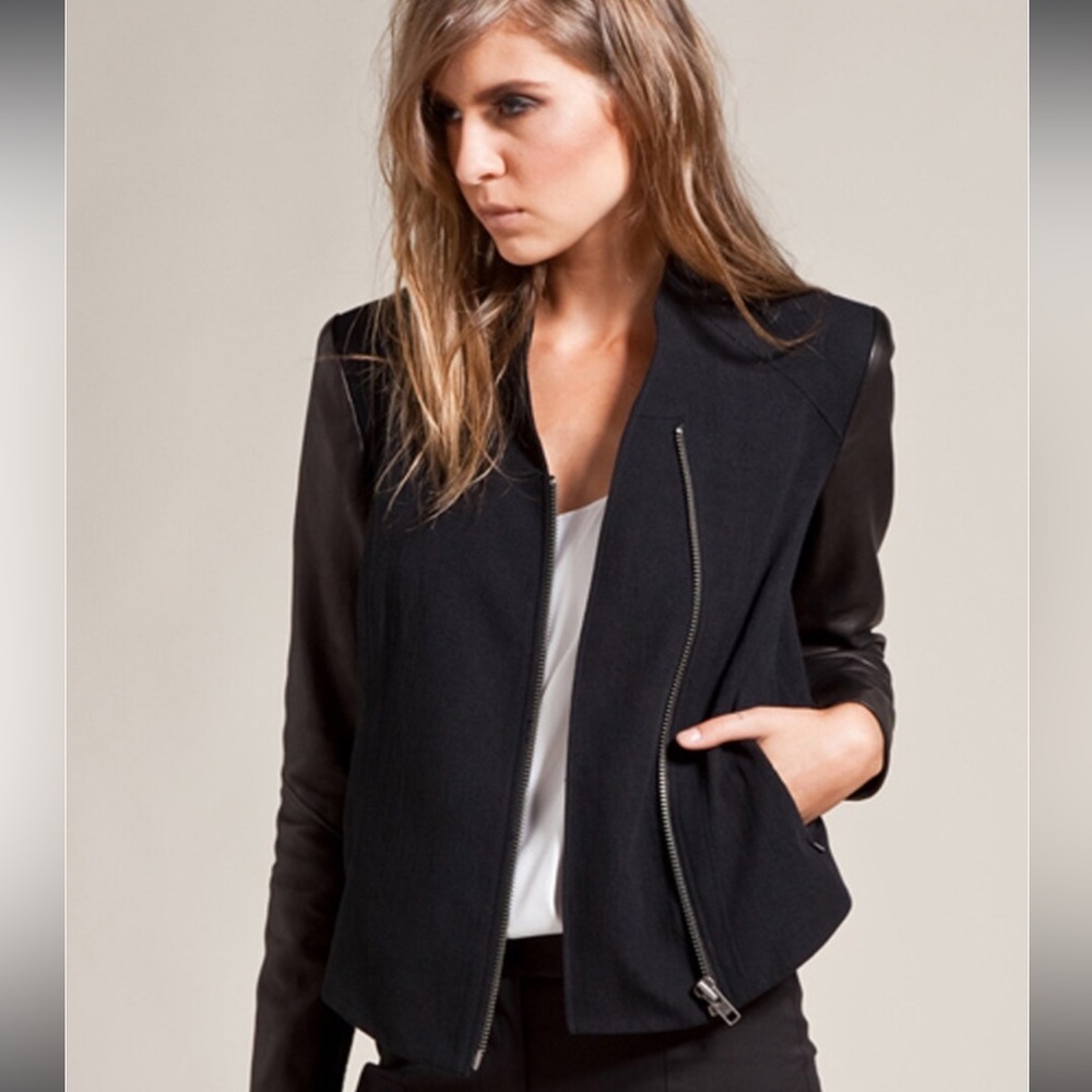 HELMUT LANG Eon Jacket Leather & Wool Asymmetrical Jacket P